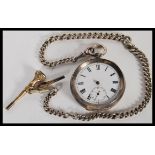 A 19th Century Victorian hallmarked silver pocket watch complete with silver albert chain and yellow