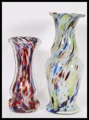 Two vintage 20th Century studio glass baluster vases by Murano to include a mottled vase with flared