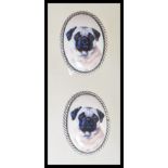 A pair of stamped 925 silver gentleman's cufflinks having oval panels depicting pugs. Weight 9.4g.