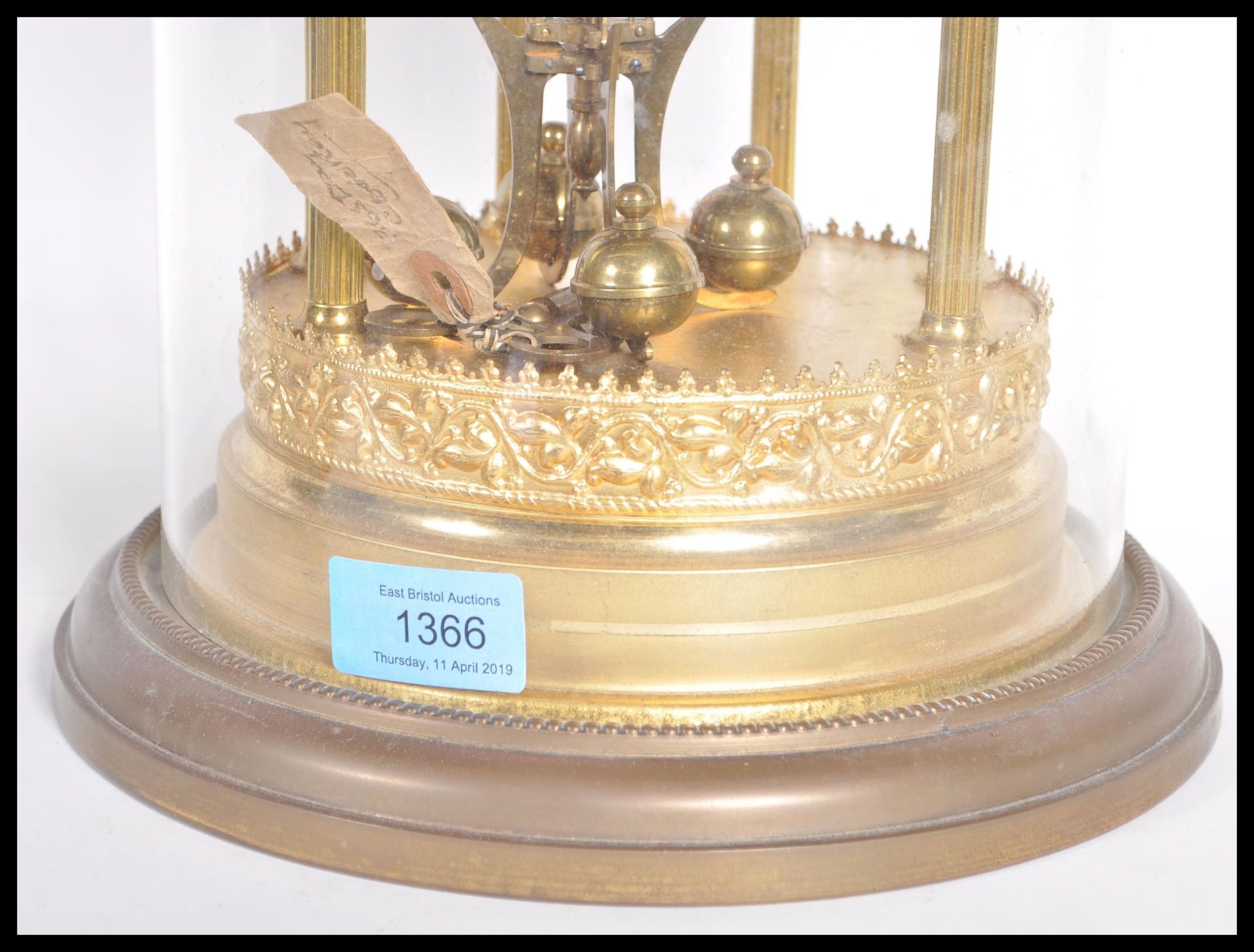 A large 19th Century Victorian glass domed anniversary clock raised on gilt brass circular base with - Bild 2 aus 7