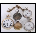 A collection of vintage pocket watches to include a stop watch with a white enamelled face and
