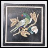 A 19th century Italian Pietra Dura panel of a parrot having a white stone inlay border. Measures