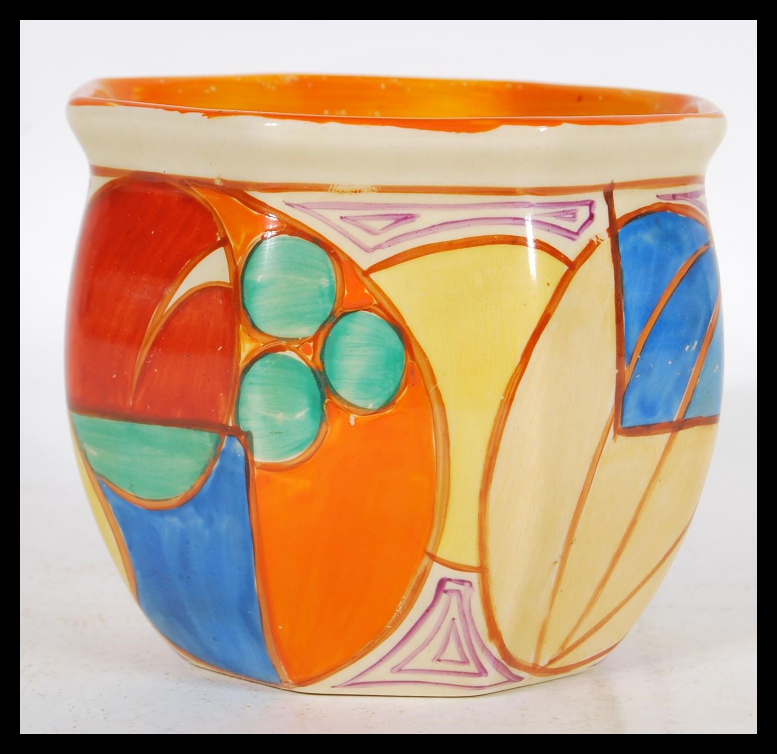 A 20th Century octagonal Clarice Cliff Fantasque Melon bizzare pattern planter/vase. Marked to base.