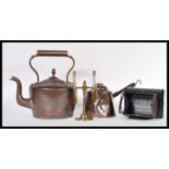 A late 19th / early 20th Century copper spirit kettle having a shaped handle along with a copper
