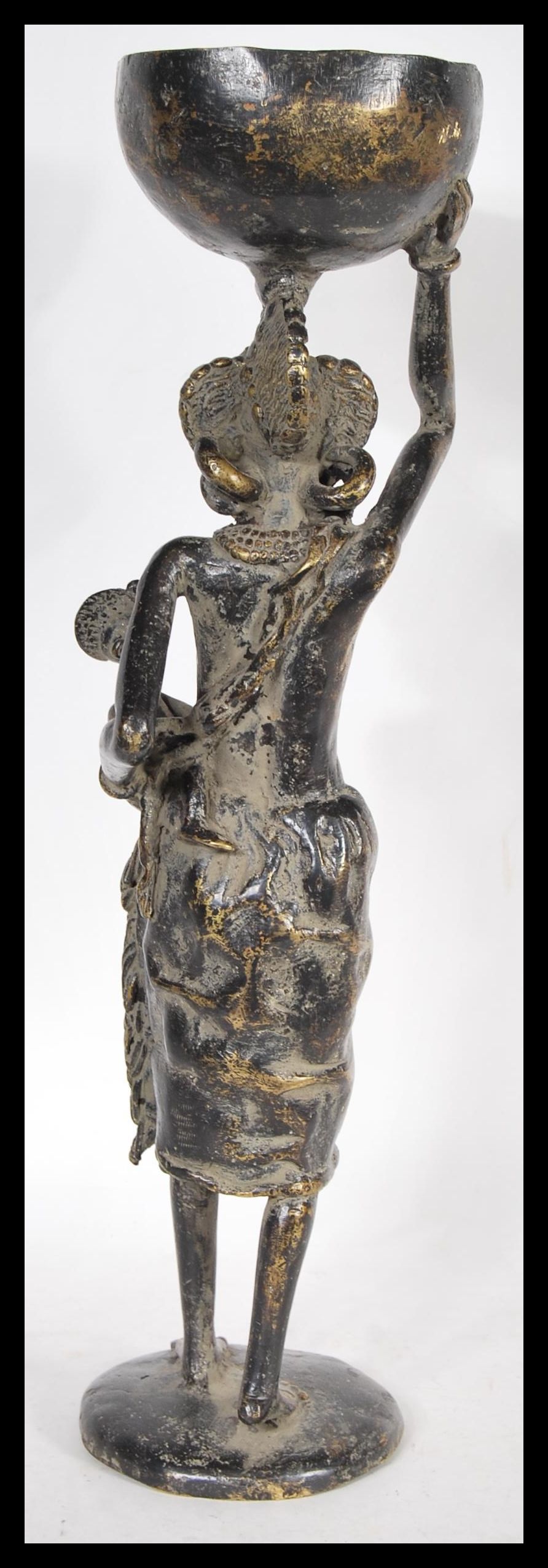 A 20th Century African fertility bronze figure, the figure raised on a circular base of a mother - Image 5 of 7