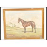 A 20th Century oil on canvas painting of a racing horse painted in the paddock,the painting unsigned
