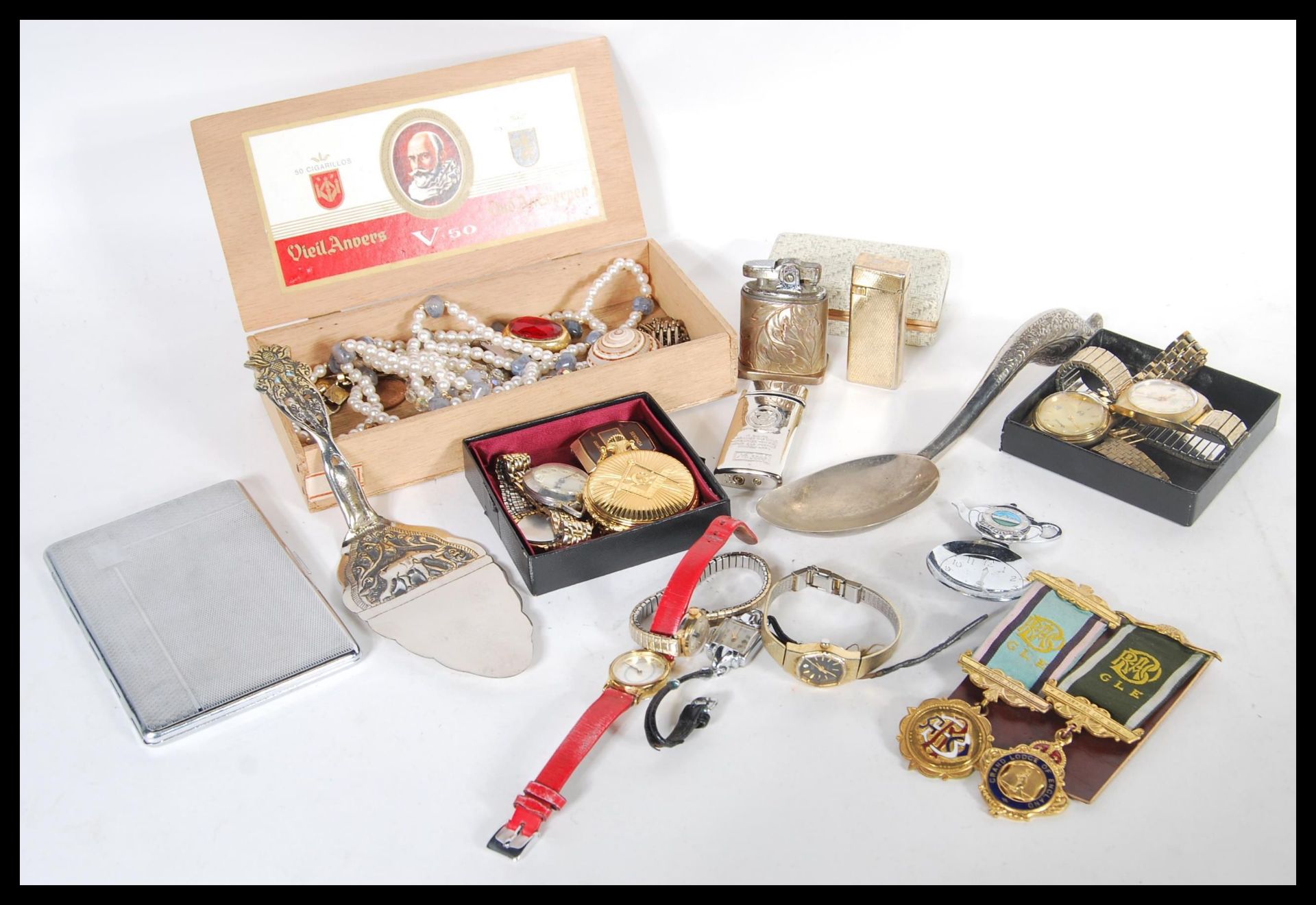 A collection of vintage watches pocket watches and jewellery to include Sekonda, Ingersoll, Montine,