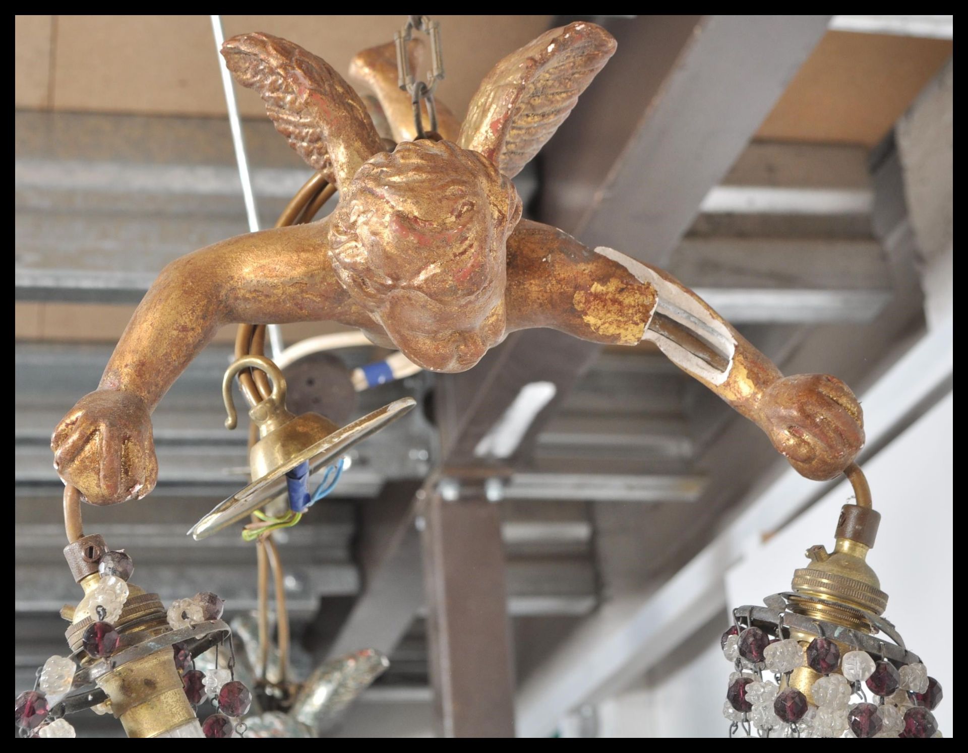 A pair of 19th Century hanging ceiling light / lights of electrollier chandelier type in the form of - Bild 4 aus 5