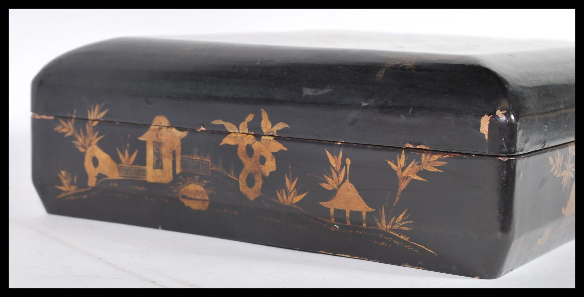 An early 20th Century Chinese black lacquer games box of cushion form having five sectional fitted - Bild 2 aus 5