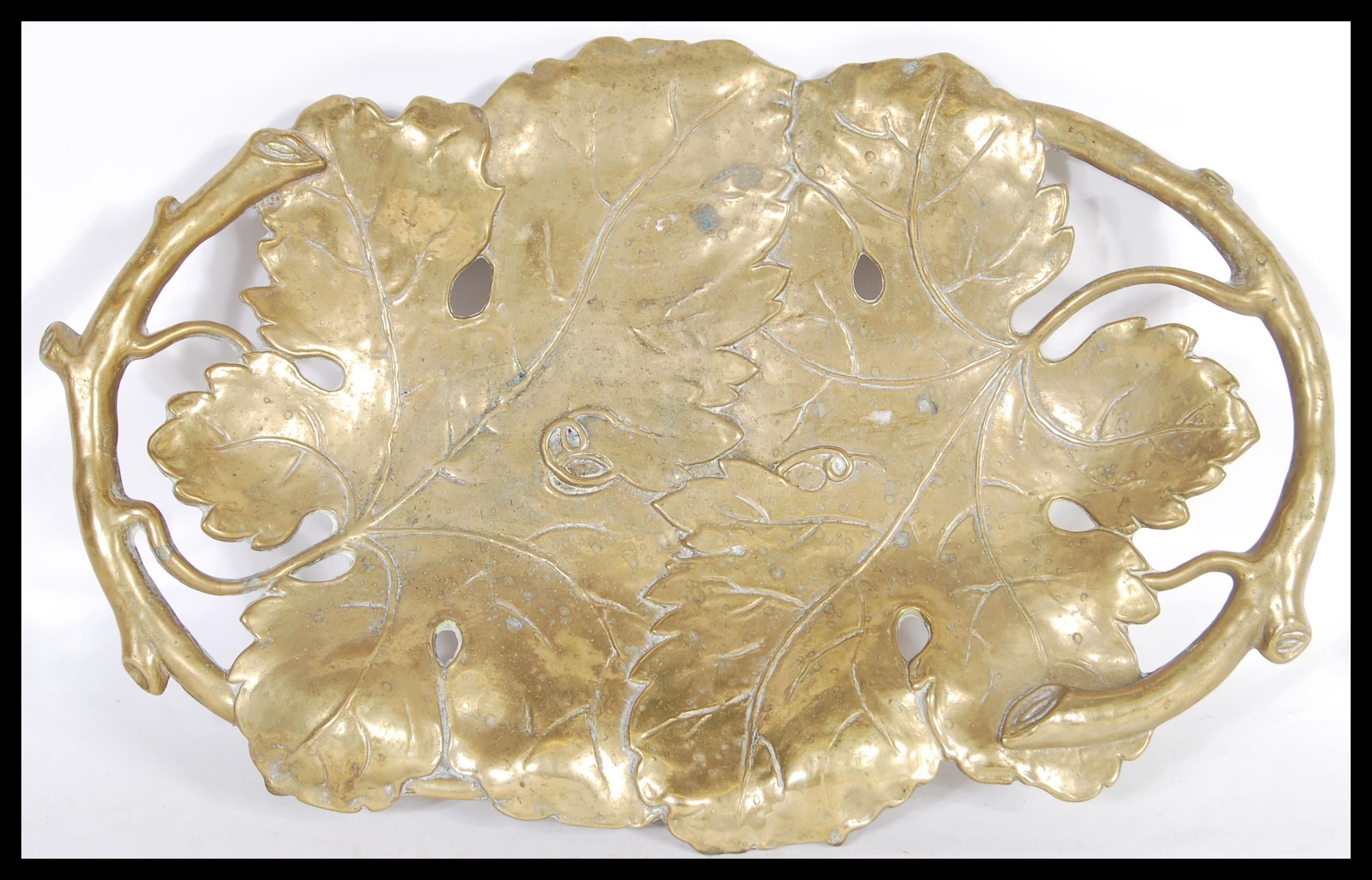 A19th Century Art Nouveau brass centrepiece card dish / desk tidy in the form of vine leaves with