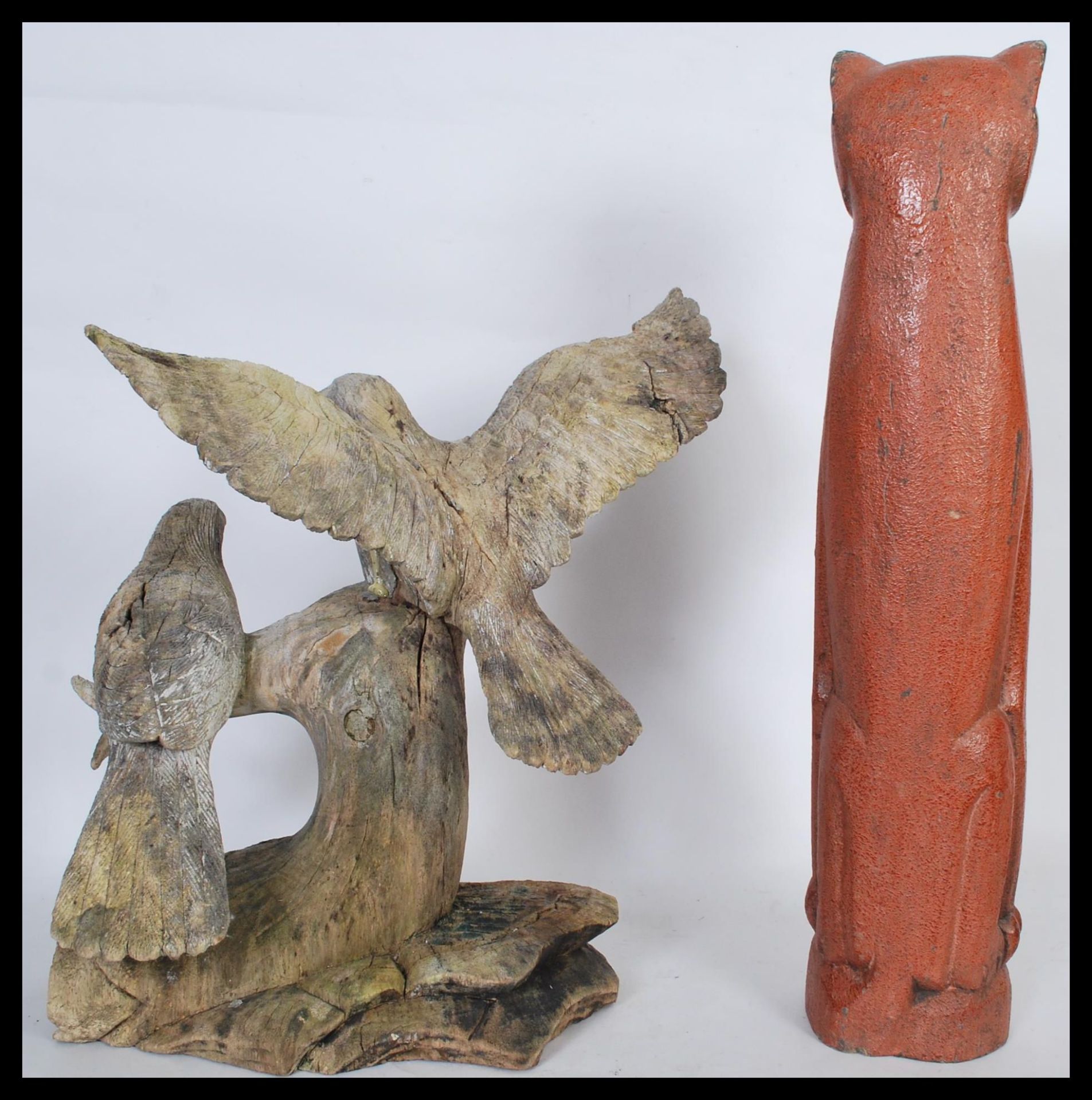 A 20th Century carved figural group depicting two birds perching on branches carved from a single - Bild 6 aus 6