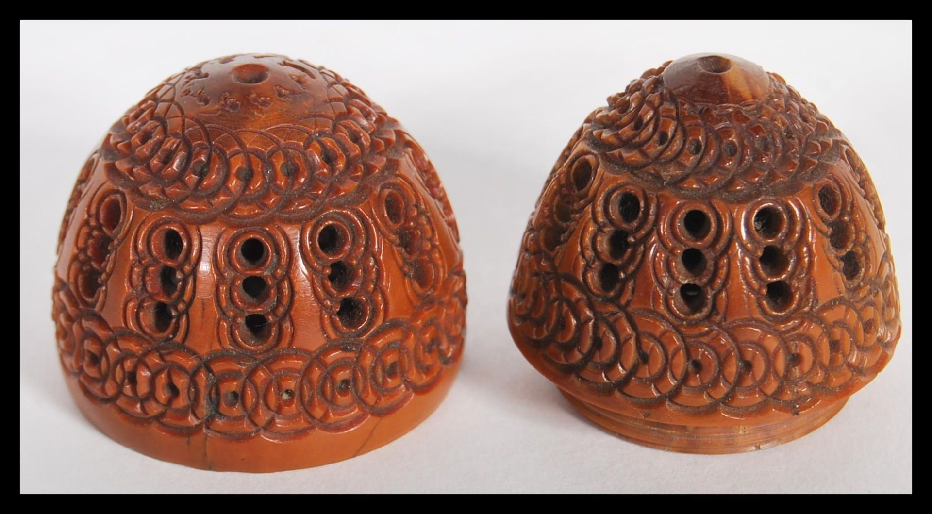 A 19th Century treen carved coquilla nut, the nut carved for use as a nutmeg grinder holder, the - Bild 3 aus 4