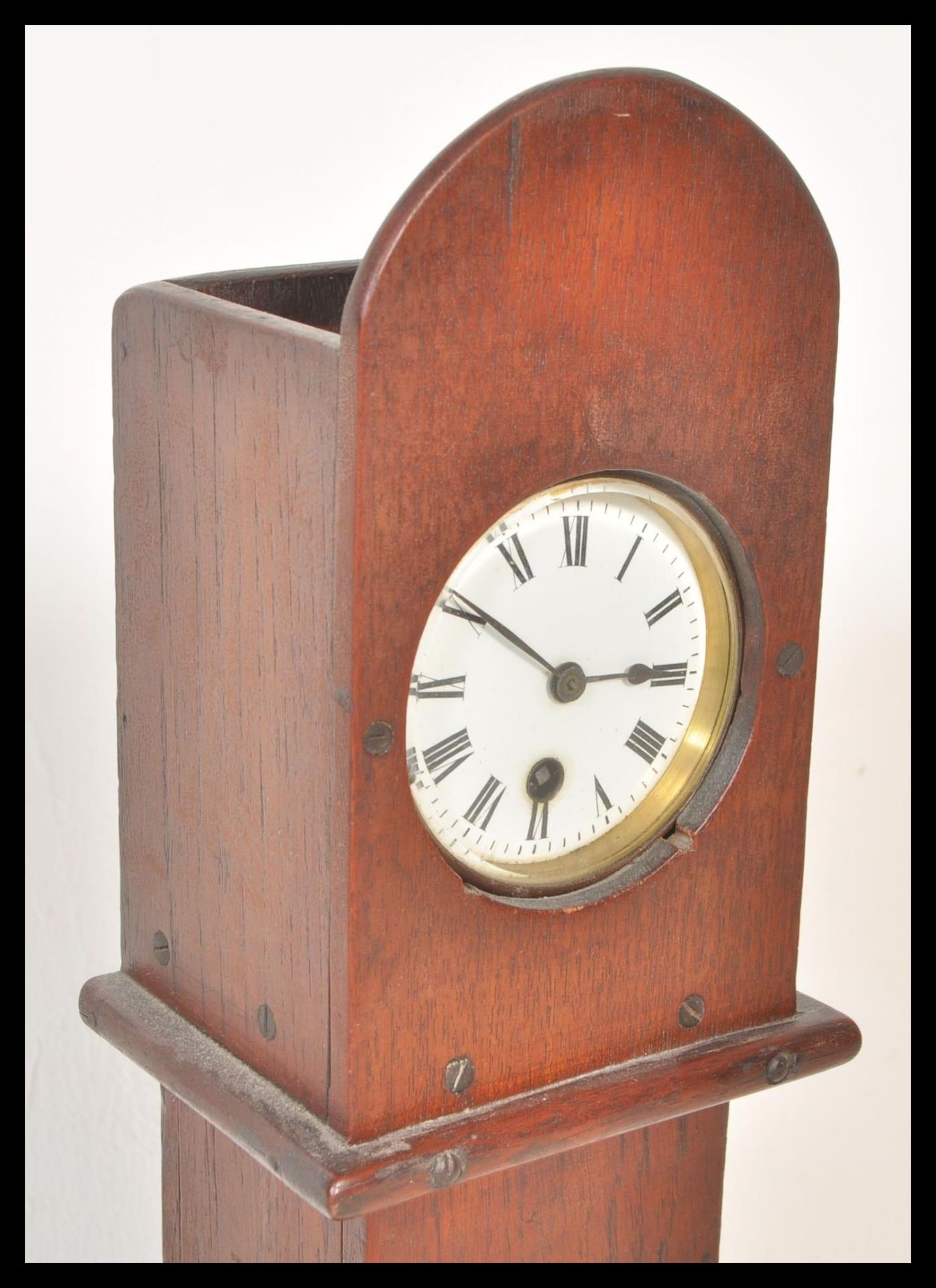 A vintage early 20th Century scratch built oak cased miniature longcase / grandfather clock.  The - Bild 4 aus 5