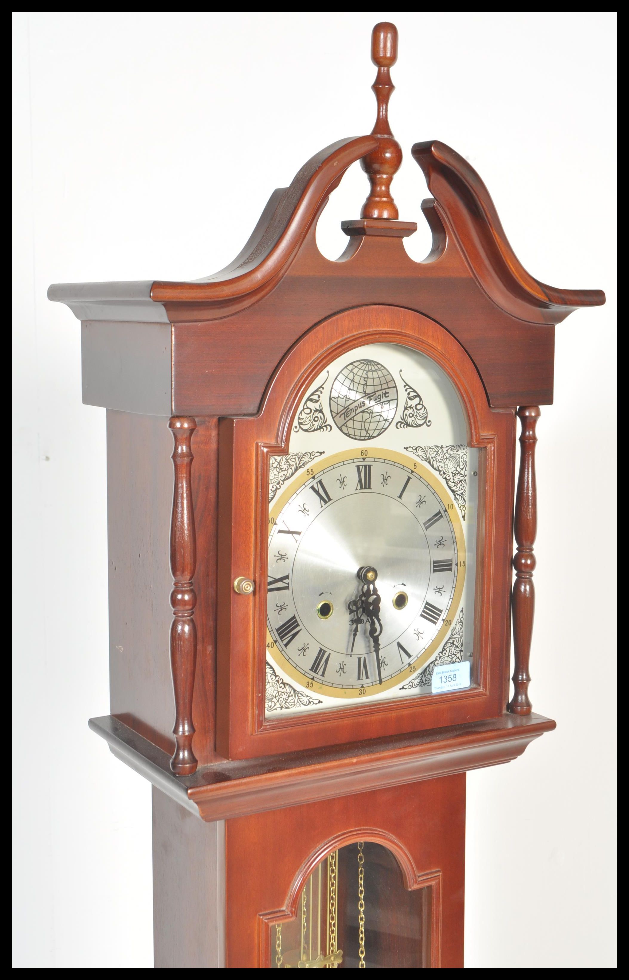 A contemporary 20th Century reproduction mahogany long case clock, stepped arch hood, gilt dial with - Image 2 of 5