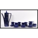 A retro 20th Century Portmeirion coffee service in the Blue Totem pattern consisting of coffee