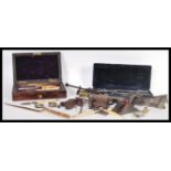 A collection of vintage items to include two cased math draughtsman sets, aeroplane tol stamped 838,