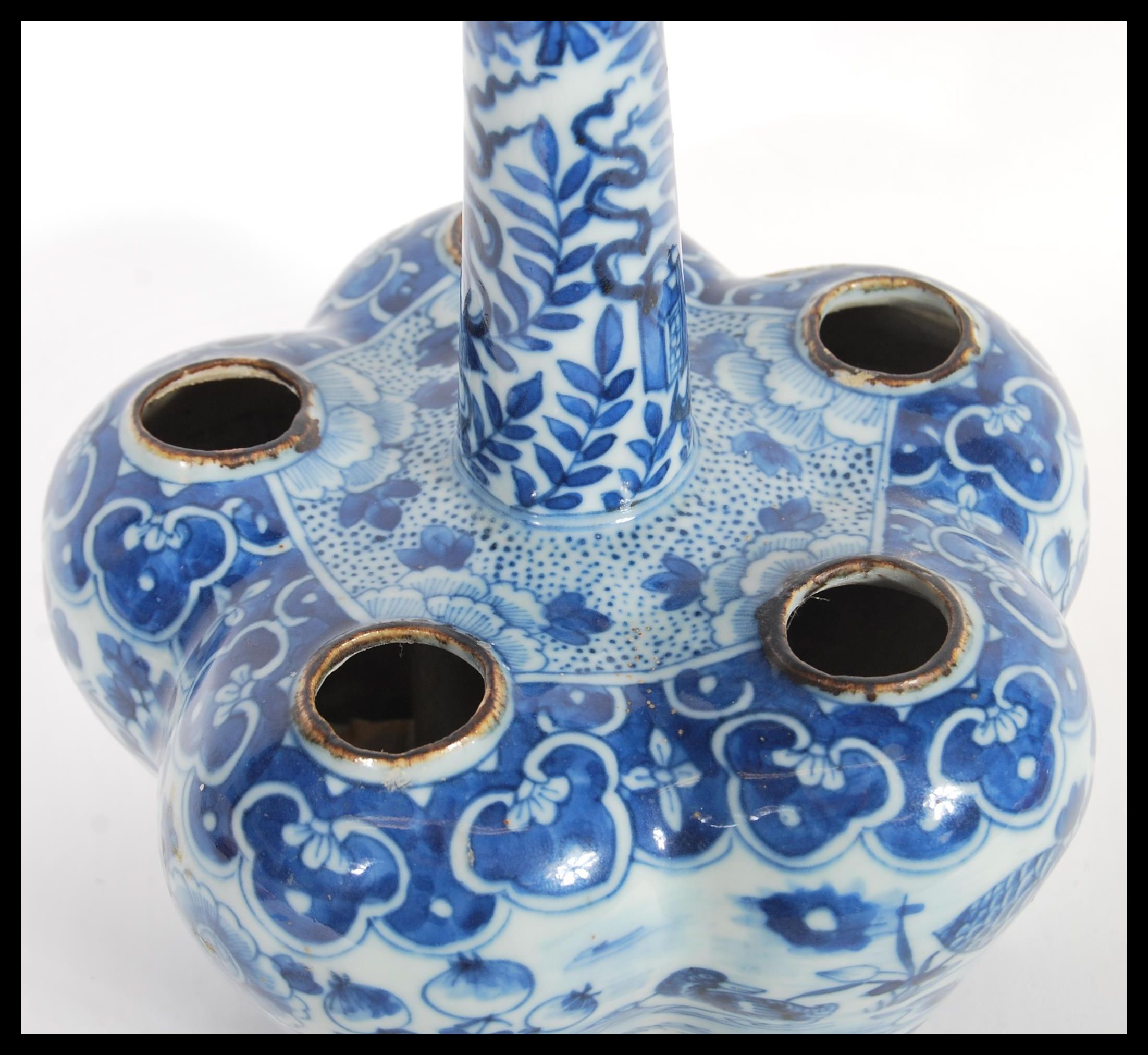 A 19th Century Chinese blue and white hand painted tulip vase the lobbed body detailed with five - Image 5 of 5
