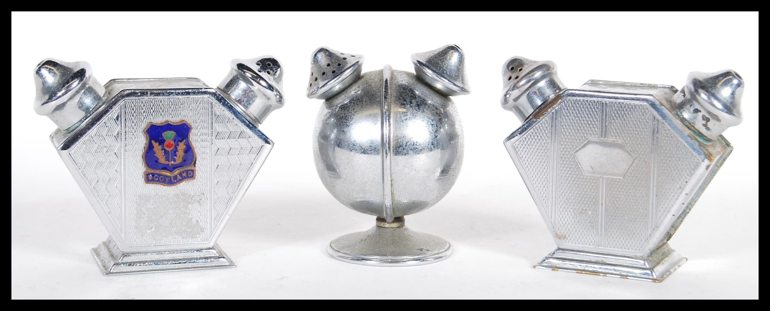 A group of three vintage early 20th Century art deco double dual condiment shakers consisting of a - Image 3 of 4