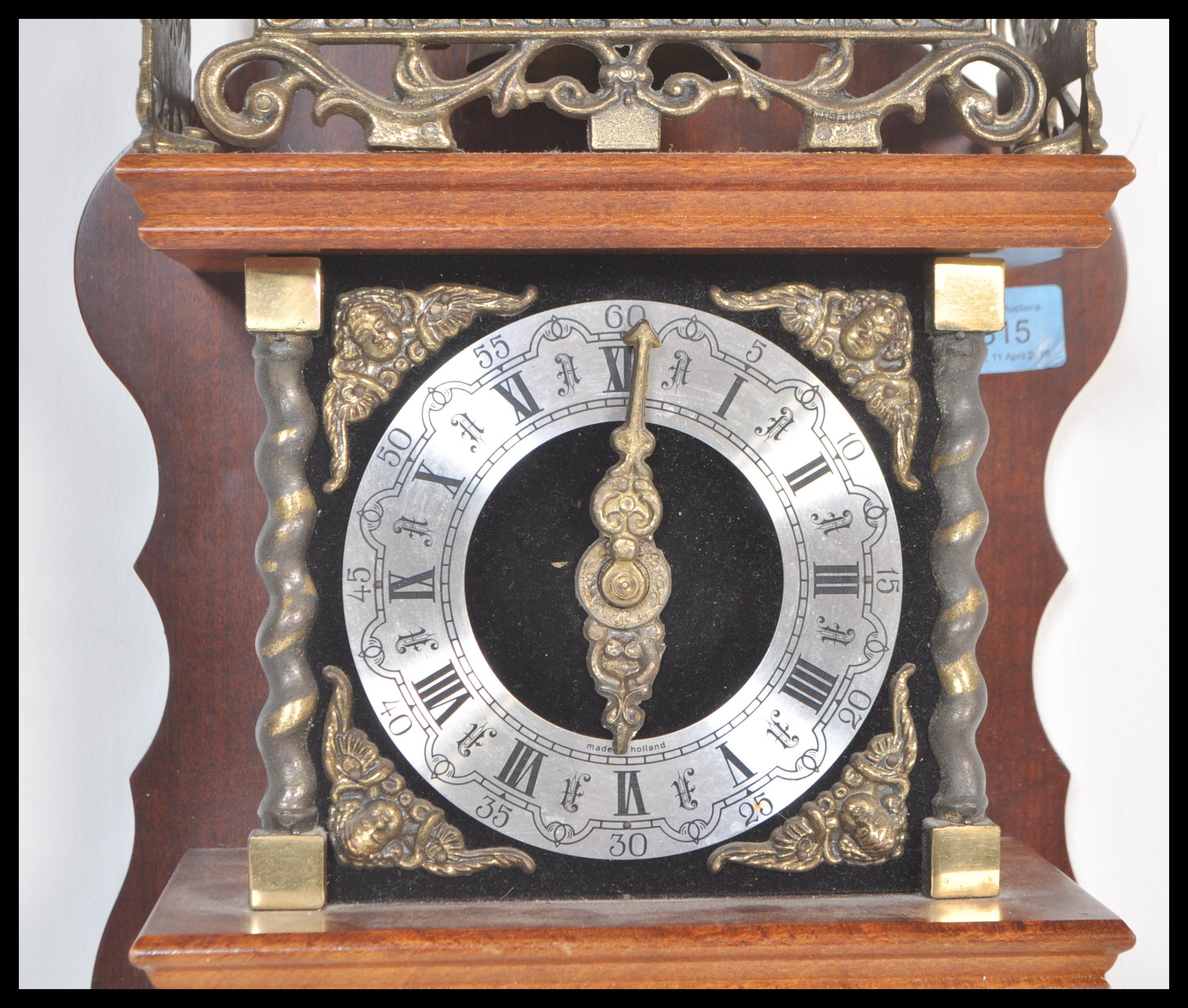 A 20th Century Dutch oak lantern-type Zaanse wall clock, marked around the fret mounts 'Nu Elck - Image 3 of 6