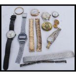 A collection of vintage watches to include a gold plated watch in a square case, a Lanco watch, a