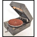 A vintage 20th century portable record player gramophone by Columbia having hinged lid with fitted