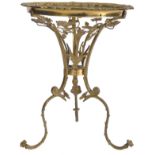 20TH CENTURY ART GILT METAL AND GLASS TRIPOD WINE TABLE STAND