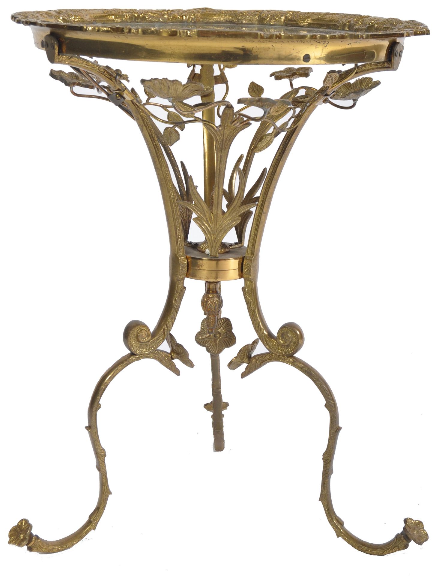 20TH CENTURY ART GILT METAL AND GLASS TRIPOD WINE TABLE STAND