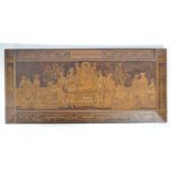 EDWARDIAN MUSIC ROOM POKERWORK PANEL DEPICTING GREEK GODS.