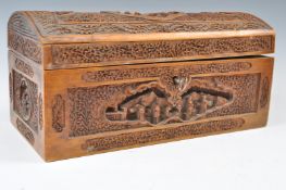 19TH CENTURY CHINESE DEEP CARVED CAMPHOR WOOD BOX