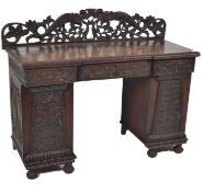 19TH CENTURY ANGLO COLONIAL BURMESE HARDWOOD TWIN PEDESTAL DESK