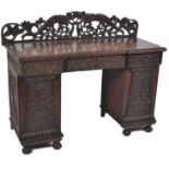 19TH CENTURY ANGLO COLONIAL BURMESE HARDWOOD TWIN PEDESTAL DESK