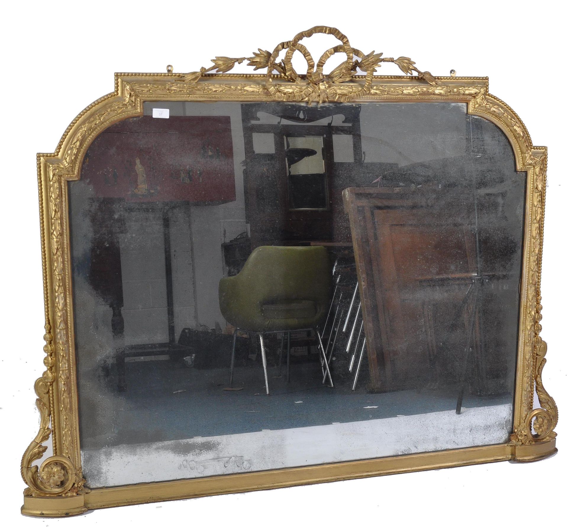 19TH CENTURY GILT WOOD AND GESSO PLASTER OVERMANTEL MIRROR