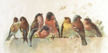 19TH CENTURY HAND PAINTED SILK PANEL DEPICTING CHAFFINCH BIRDS