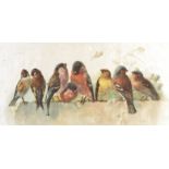 19TH CENTURY HAND PAINTED SILK PANEL DEPICTING CHAFFINCH BIRDS