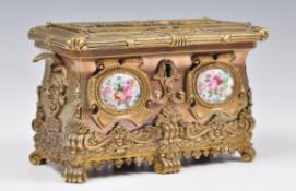 19TH CENTURY CONTINENTAL FRENCH SEVRES MANNER GILDED BRASS CASKET