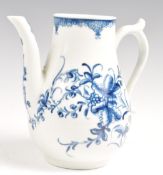18TH CENTURY WORCESTER 1ST PERIOD BLUE AND WHITE HOT WATER JUG