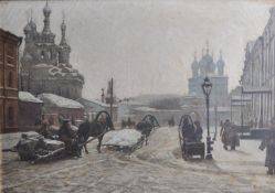 PAUL LOUIS BOUCHARD (1853-1937) KREMLIN MOSCOW SNOW STREET SCENE 1895