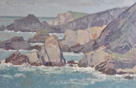 STANLEY ROYLE (1888-1961) OIL ON BOARD 1920'S CORNISH COASTAL SCENE