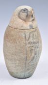ANCIENT EGYPTIAN BLUE FAIENCE CANOPIC JAR WITH FALCON HEAD LID