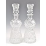 PAIR OF 19TH CENTURY SCOTTISH CUT GLASS THISTLE DECANTERS.