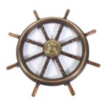 RARE 19TH CENTURY CITY OF WORCESTER OAK AND BRASS SHIPS WHEEL