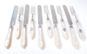 19TH CENTURY VICTORIAN SET OF SILVER AND MOTHER OF PEARL CUTLERY FLATWARE