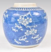 A 19TH CENTURY CHINESE BLUE AND WHITE GINGER JAR WITH KANGXI MARK.