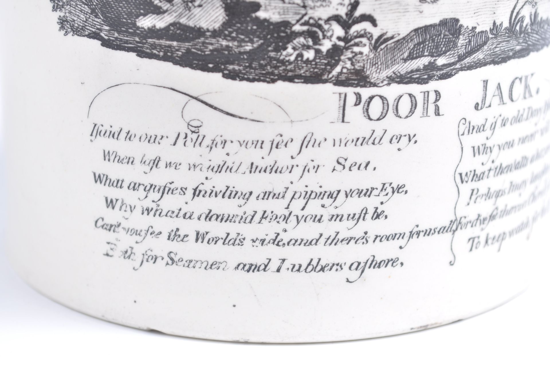 AN 18TH CENTURY CREAMWARE TANKARD DEPICTING POOR JACK. - Bild 6 aus 7