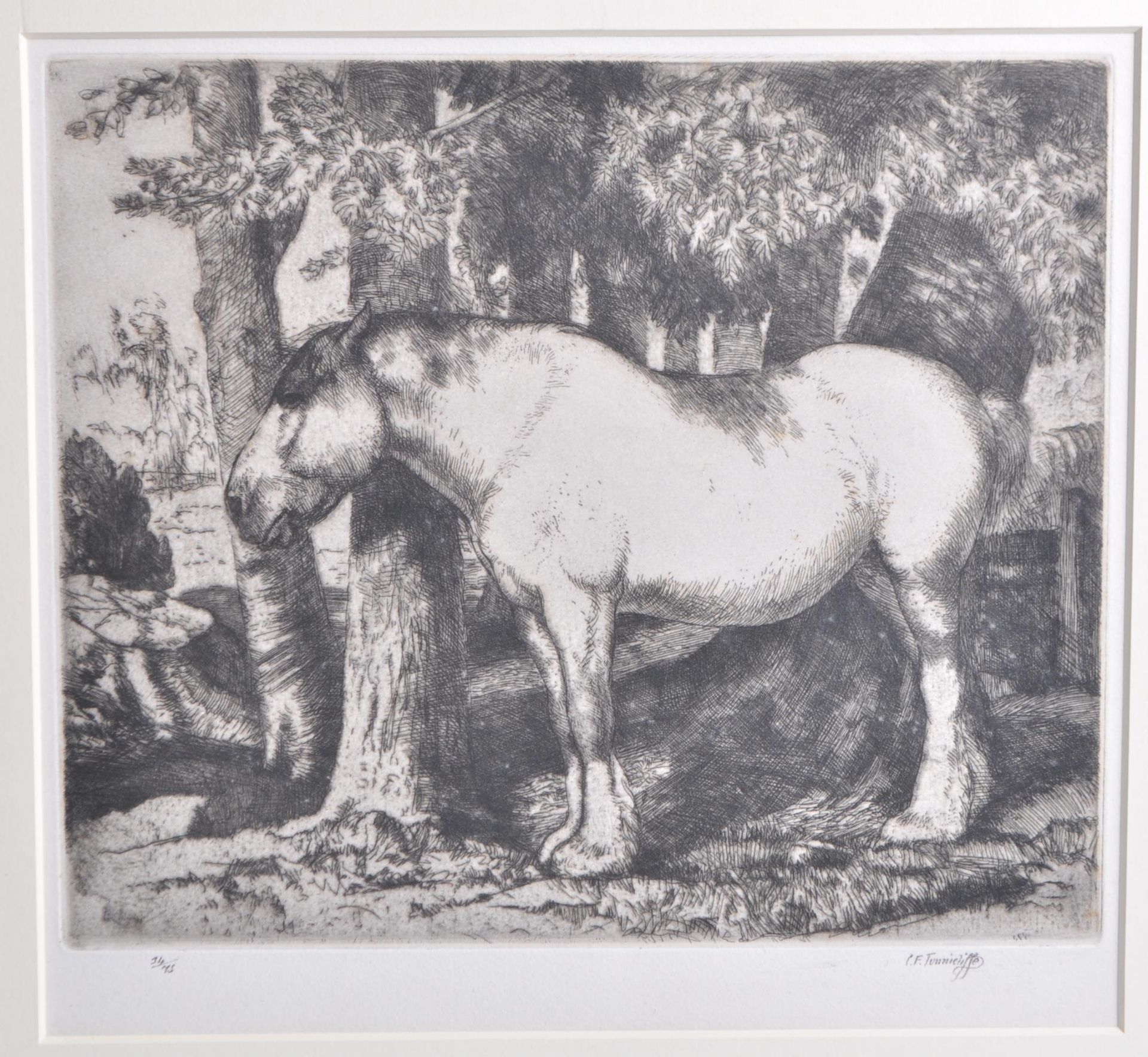 CHARLES FREDERICK TUNNICLIFFE ' THE WHITE HORSE'' ETCHING 34 / 75 - Bild 3 aus 5
