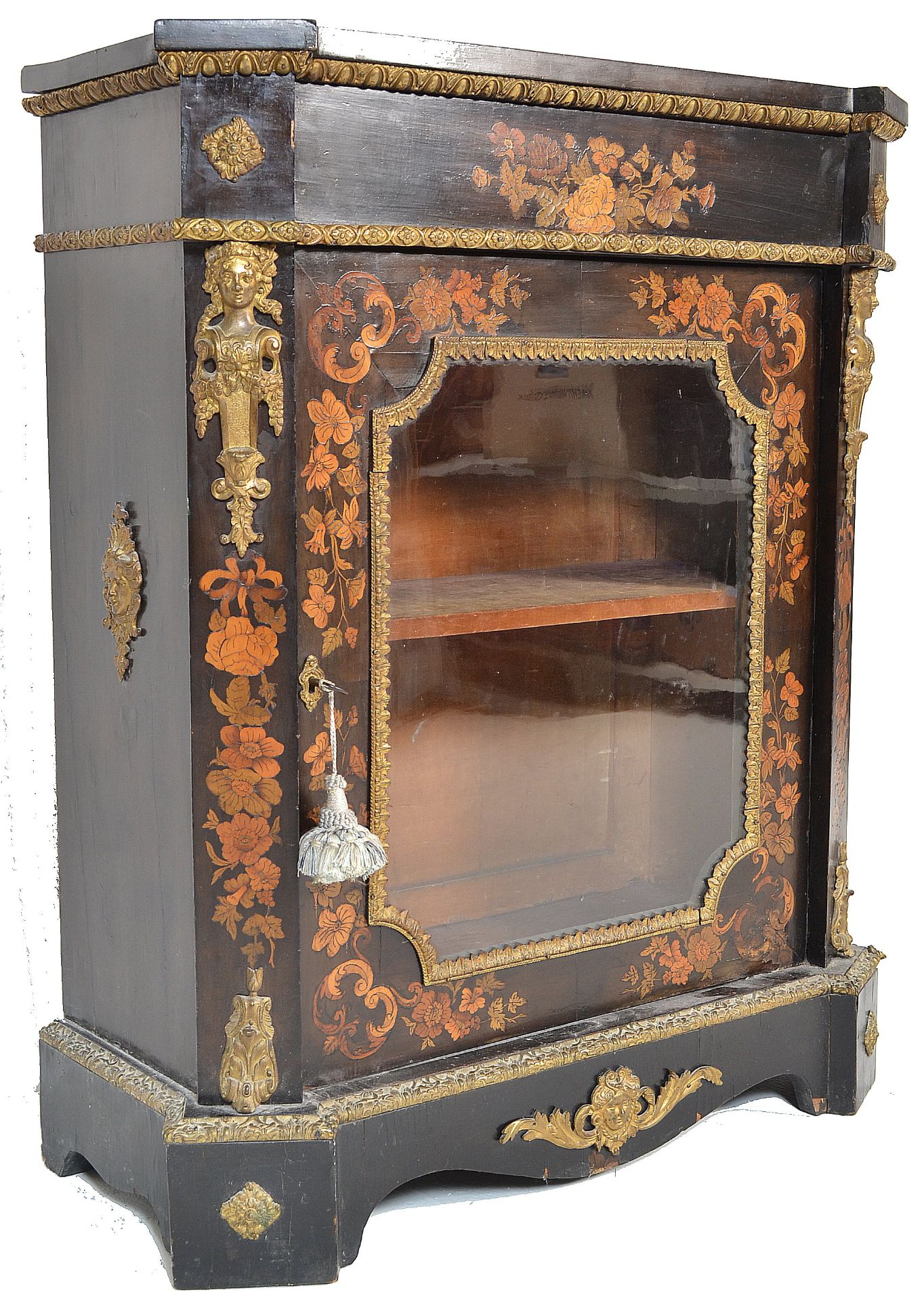 19TH CENTURY EBONISED MARQUETRY AND ORMULU PIER CABINET