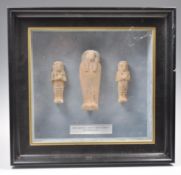 THREE ANCIENT EGYPTIAN USHABTI FUNERAL STATUETTES CICA 1500 BC