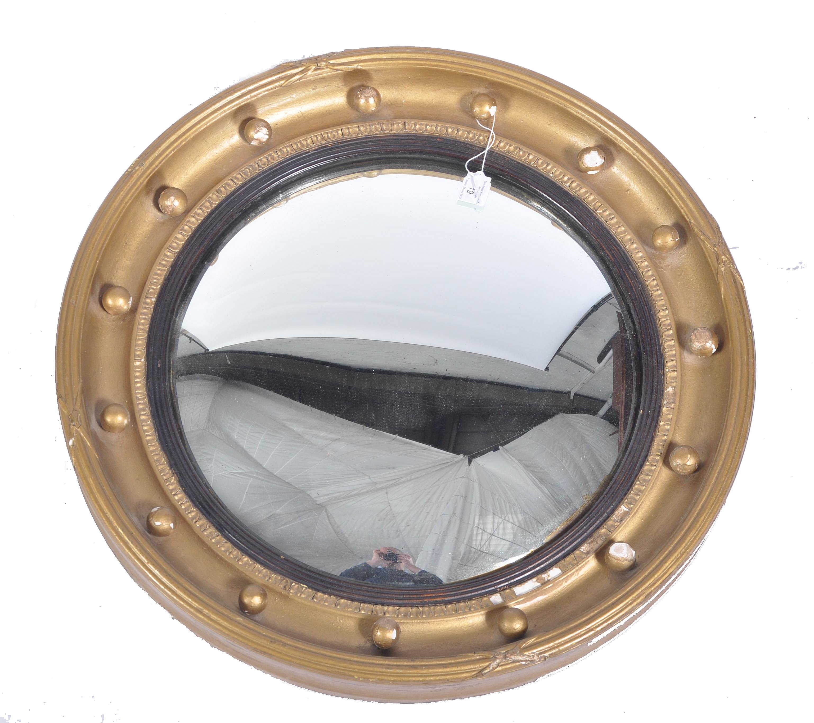 19TH CENTURY REGENCY GILTWOOD & COMPOSITE CONVEX WALL MIRROR