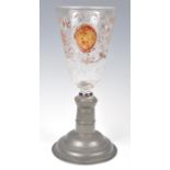 18TH CENTURY RUSSIAN FACETED AND ETCHED GLASS WINE GOBLET