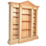 LARGE TRIPLE OPEN BREAKFRONT BOOKCASE AND SHELVES.